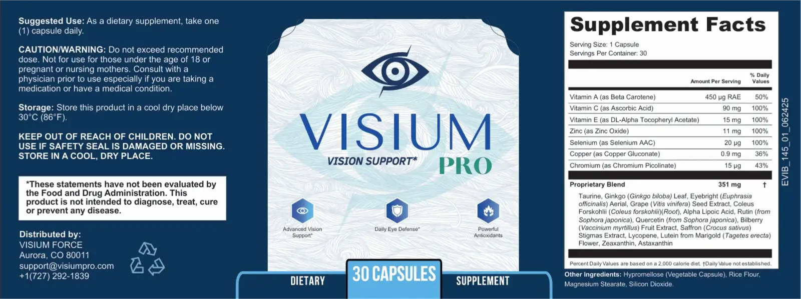 Visium Pro Supplement Facts Label — Full Ingredient List & Dosages